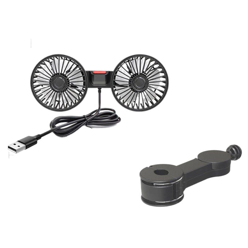 Dual Head USB Car Fan with 360° Rotation for 12V/24V Vehicles | Stornfield