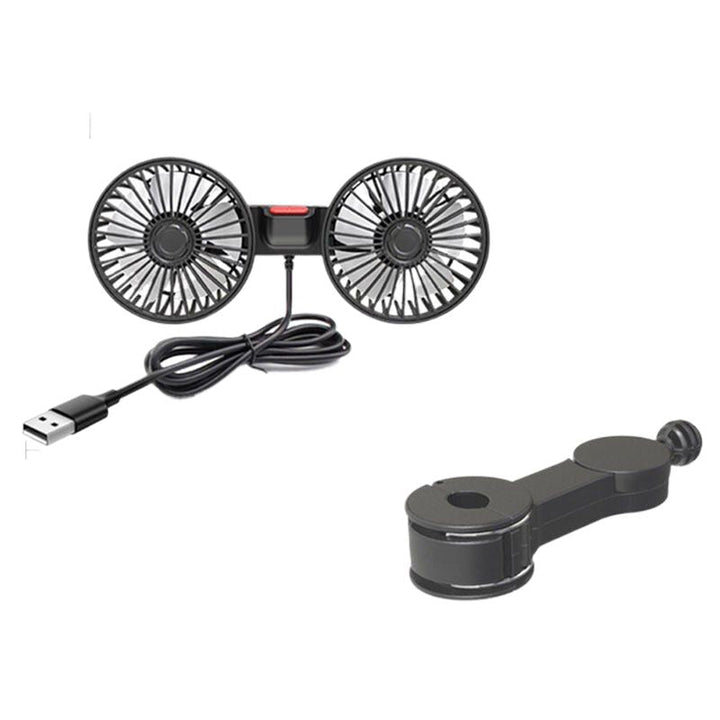 Dual Head USB Car Fan with 360° Rotation for 12V/24V Vehicles | Stornfield