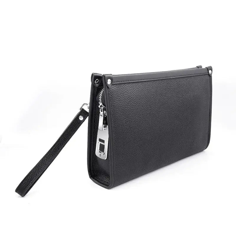 Men's Genuine Leather Business Clutch with Fingerprint Lock – Black | Stornfield