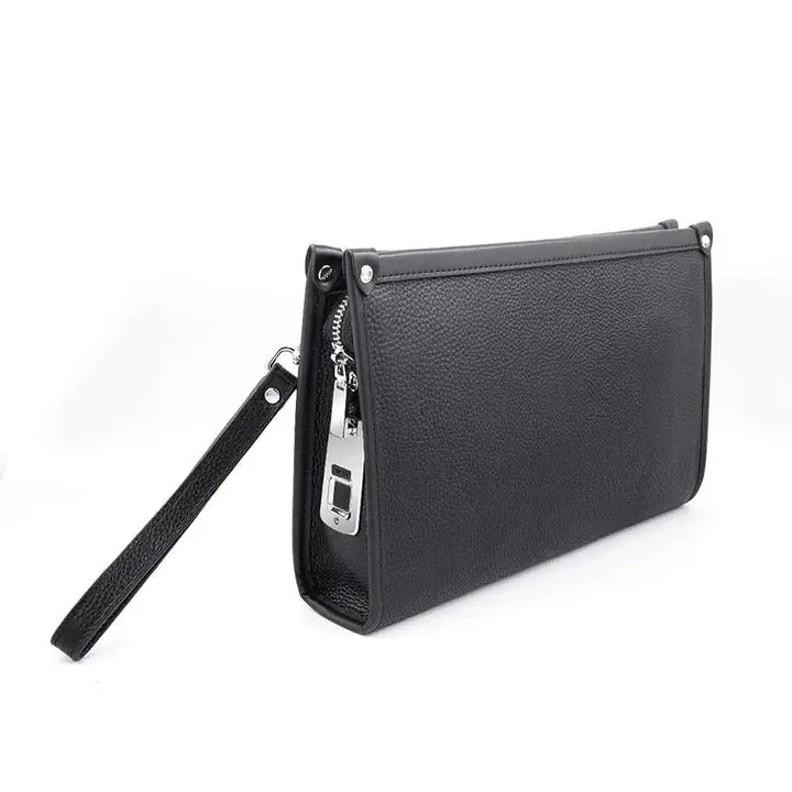 Men's Genuine Leather Business Clutch with Fingerprint Lock – Black | Stornfield