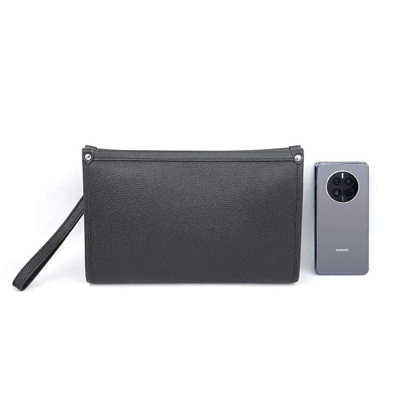 Men's Genuine Leather Business Clutch with Fingerprint Lock – Black | Stornfield