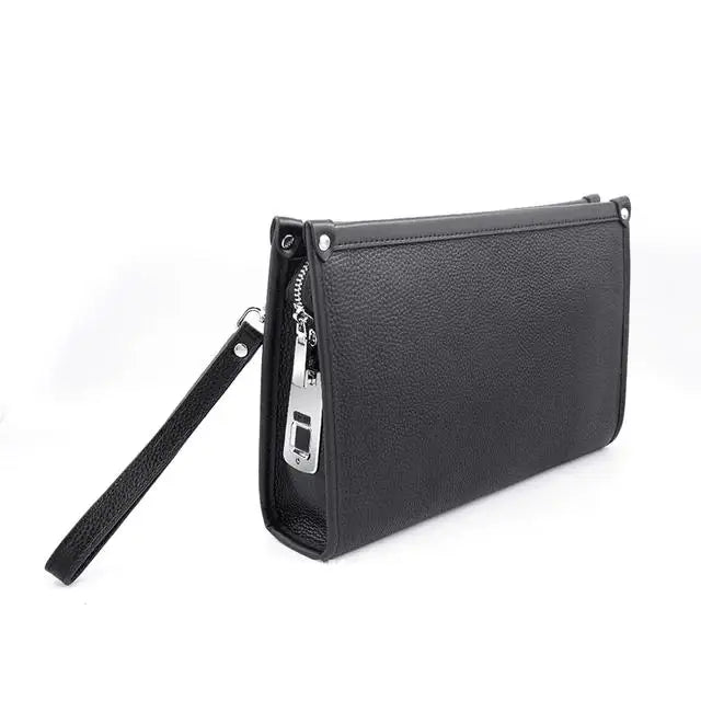Men's Genuine Leather Business Clutch with Fingerprint Lock – Black | Stornfield