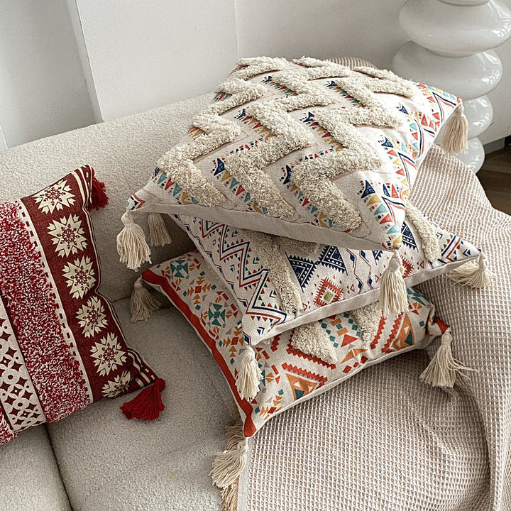 Housse de coussin à franges doublée bohème