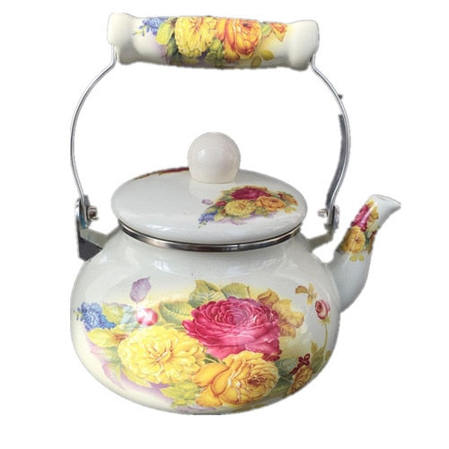 Flat Bottom Round Enamel Kettle Flower Kettle Milk Home Teapot | Stornfield