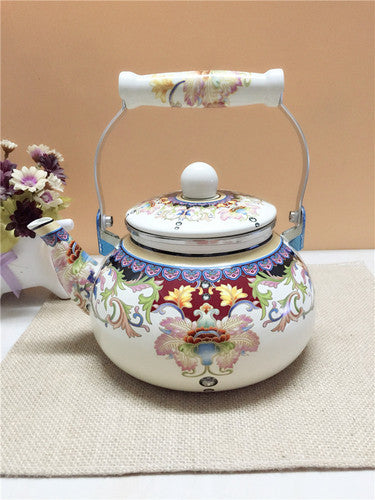 Flat Bottom Round Enamel Kettle Flower Kettle Milk Home Teapot | Stornfield