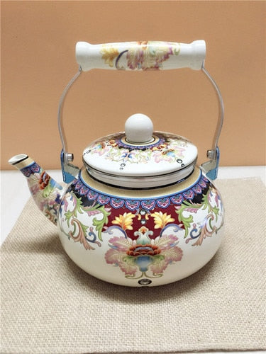 Flat Bottom Round Enamel Kettle Flower Kettle Milk Home Teapot | Stornfield