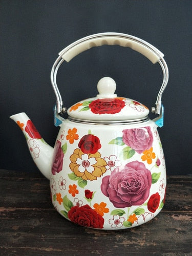 Flat Bottom Round Enamel Kettle Flower Kettle Milk Home Teapot | Stornfield