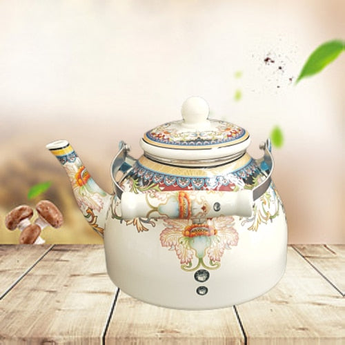 Flat Bottom Round Enamel Kettle Flower Kettle Milk Home Teapot | Stornfield