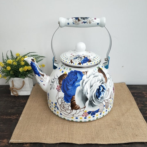 Flat Bottom Round Enamel Kettle Flower Kettle Milk Home Teapot | Stornfield