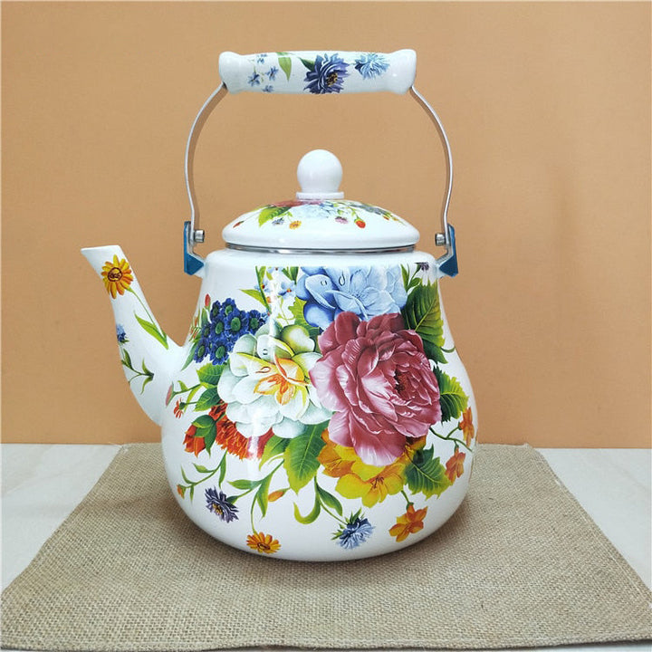 Flat Bottom Round Enamel Kettle Flower Kettle Milk Home Teapot | Stornfield