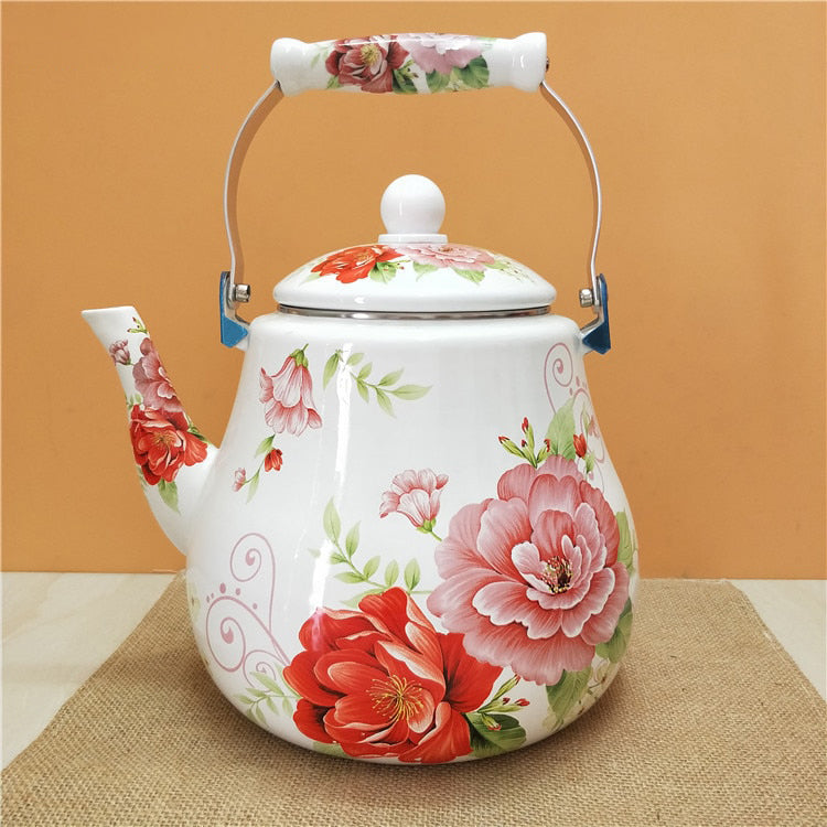Flat Bottom Round Enamel Kettle Flower Kettle Milk Home Teapot | Stornfield