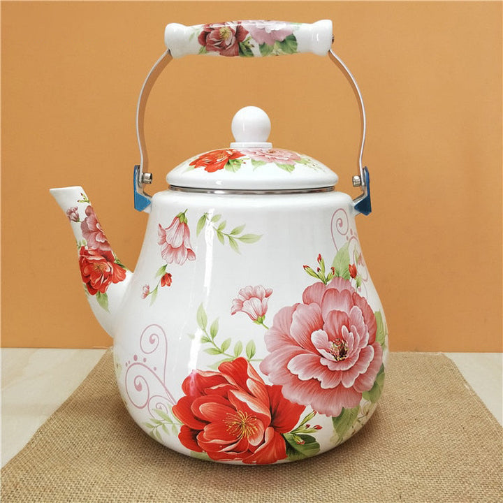 Flat Bottom Round Enamel Kettle Flower Kettle Milk Home Teapot | Stornfield