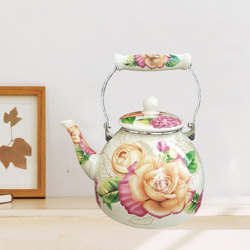 Flat Bottom Round Enamel Kettle Flower Kettle Milk Home Teapot | Stornfield