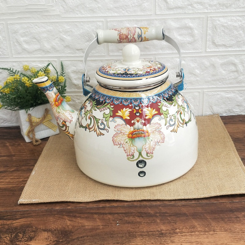 Flat Bottom Round Enamel Kettle Flower Kettle Milk Home Teapot | Stornfield