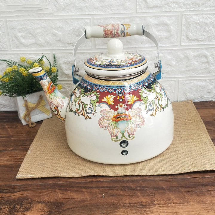 Flat Bottom Round Enamel Kettle Flower Kettle Milk Home Teapot | Stornfield
