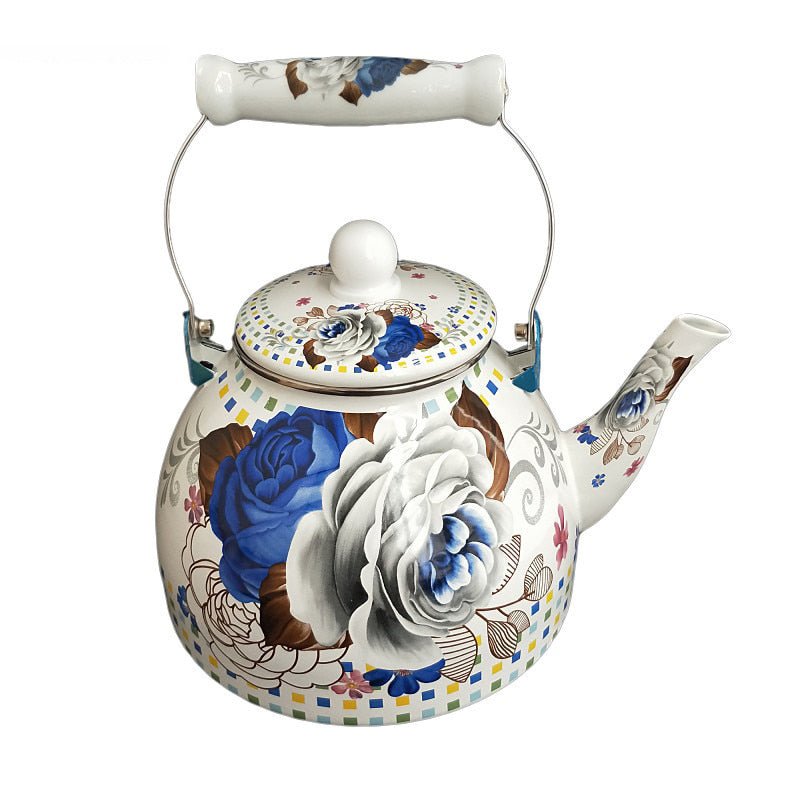 Flat Bottom Round Enamel Kettle Flower Kettle Milk Home Teapot | Stornfield