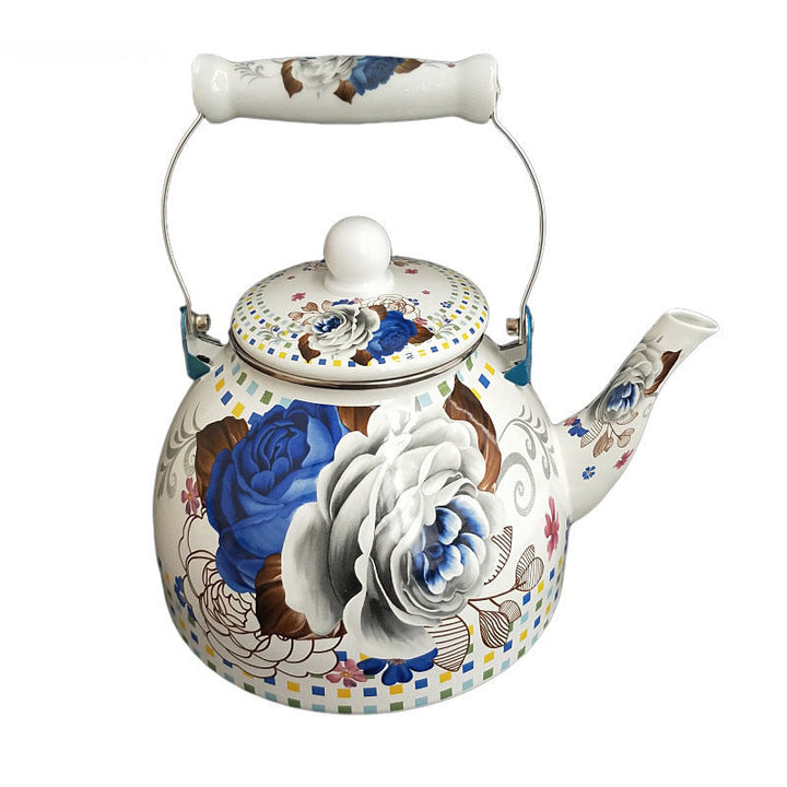 Flat Bottom Round Enamel Kettle Flower Kettle Milk Home Teapot | Stornfield