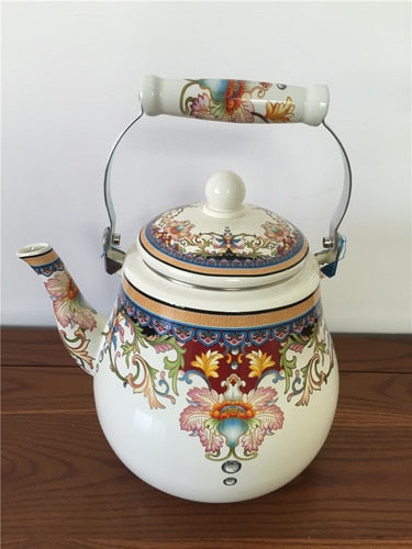 Flat Bottom Round Enamel Kettle Flower Kettle Milk Home Teapot | Stornfield