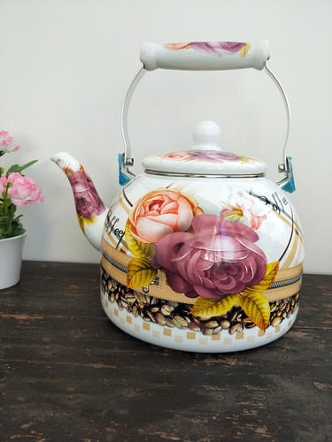 Flat Bottom Round Enamel Kettle Flower Kettle Milk Home Teapot | Stornfield
