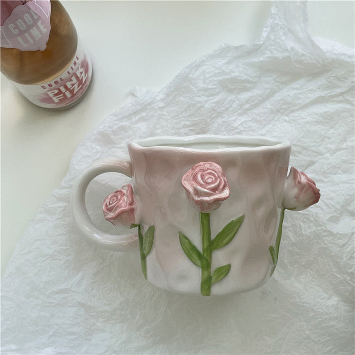 Artistic 3D Flower ceramic mug – Captivating tulip & rose design | Stornfield
