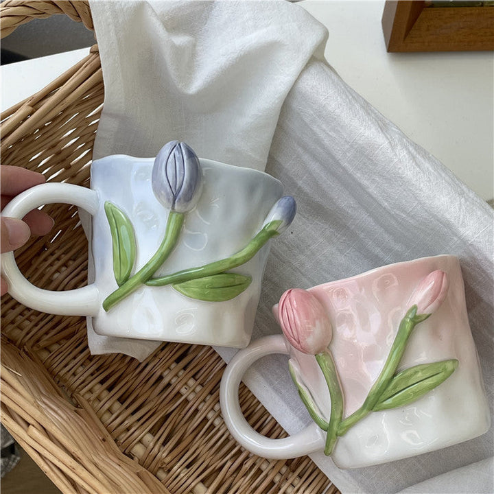 Artistic 3D Flower ceramic mug – Captivating tulip & rose design | Stornfield