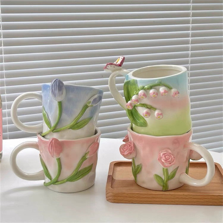 Artistic 3D Flower ceramic mug – Captivating tulip & rose design | Stornfield