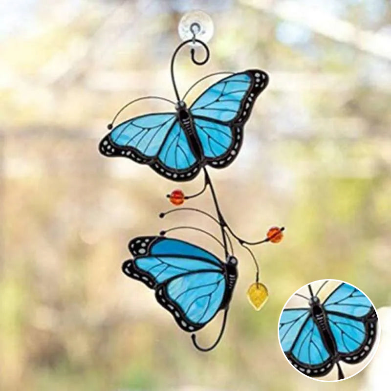 Stained Monarch Butterfly Glass Window Decor | Stornfield