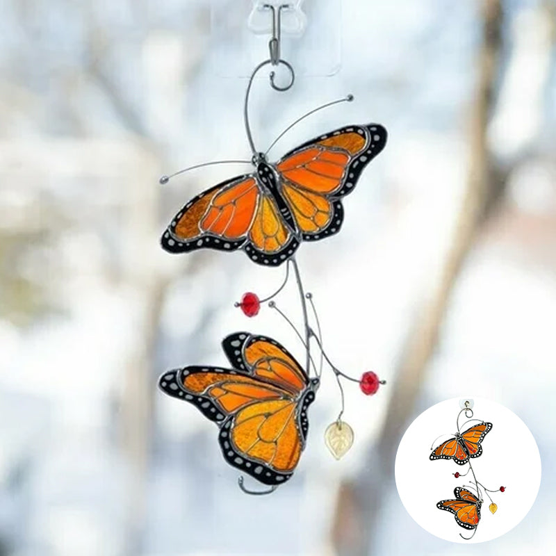 Stained Monarch Butterfly Glass Window Decor | Stornfield