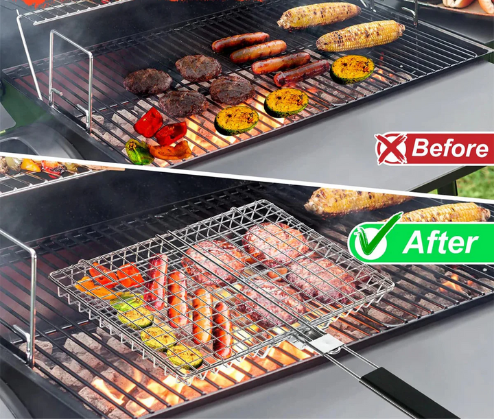 Folding Grill Basket with Wooden Handle Outdoor Camping BBQ Rack | Stornfield
