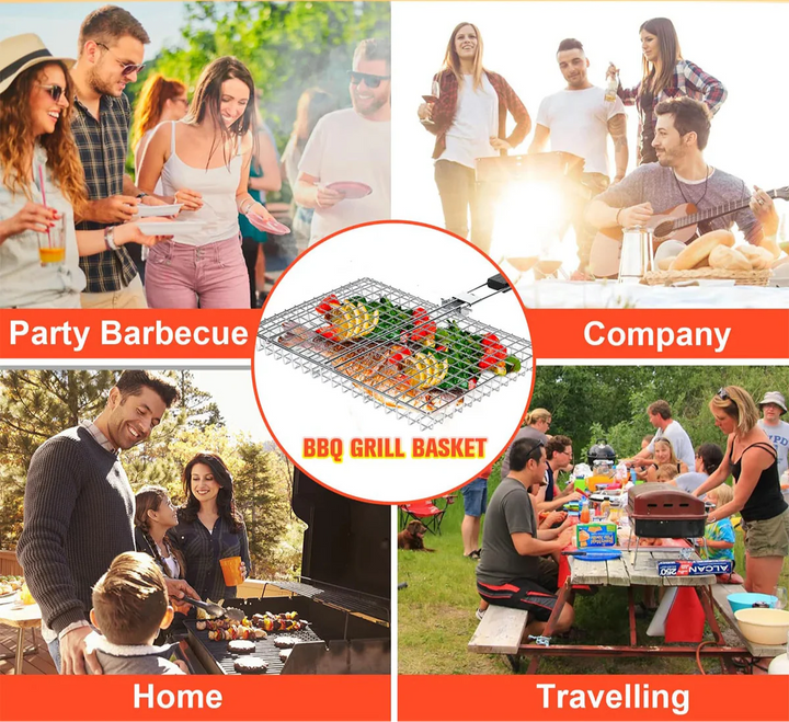 Folding Grill Basket with Wooden Handle Outdoor Camping BBQ Rack | Stornfield