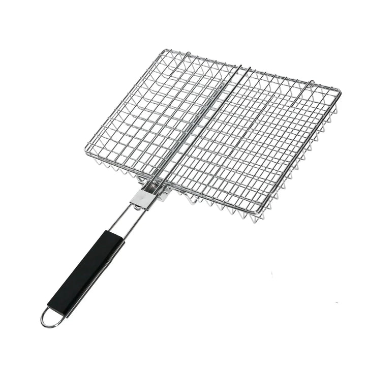 Folding Grill Basket with Wooden Handle Outdoor Camping BBQ Rack | Stornfield
