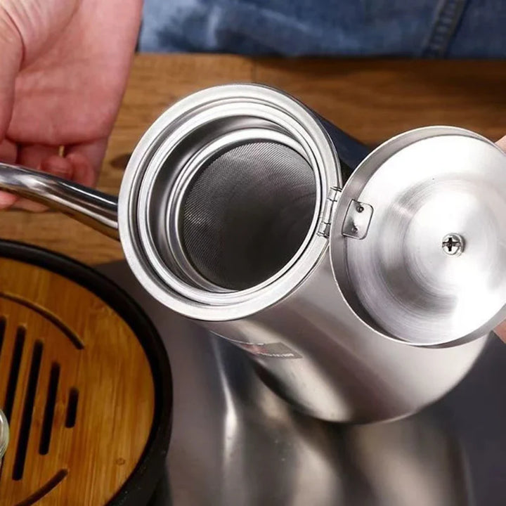Food-Grade Stainless Steel Tea Kettle Long Mouth Teapot with Strainer | Stornfield