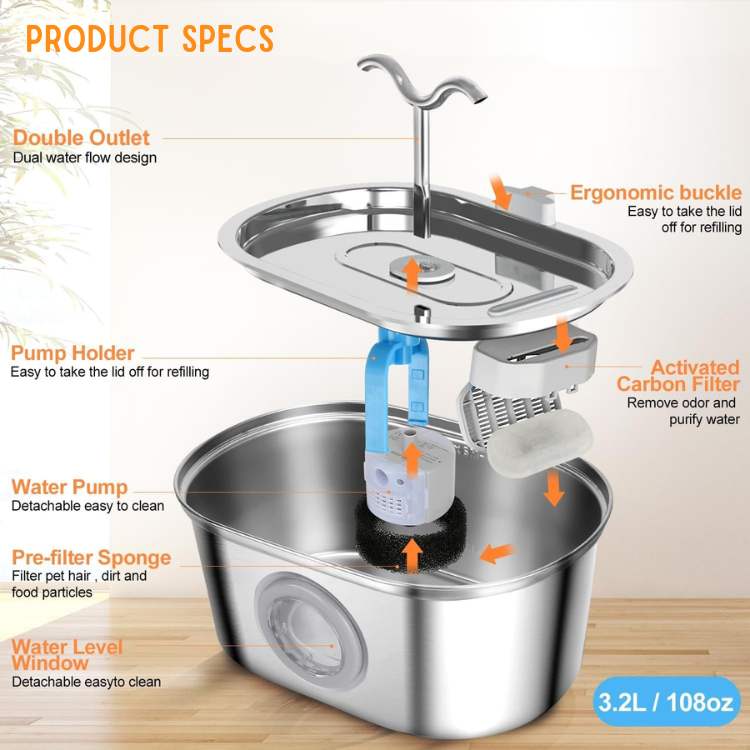 Cats Water Fountain made of Stainless Steel – Quiet, Hygienic and BPA-free – 2L Capacity | Stornfield