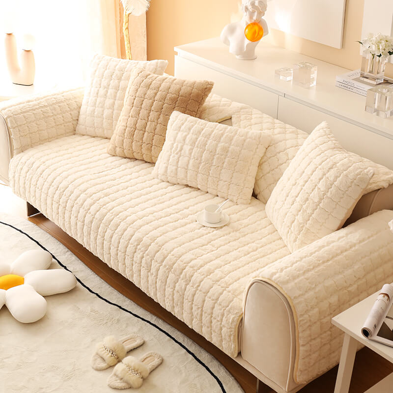 Biscuit Plush Soft Non-Slip Couch Cover with Anti-Slip Design | Stornfield