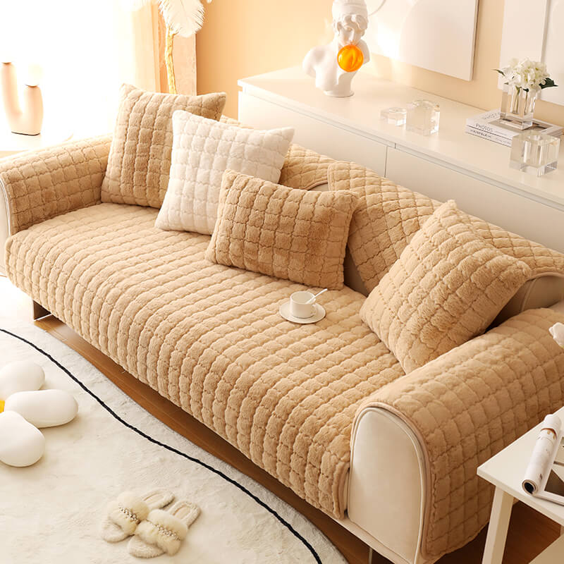 Biscuit Plush Soft Non-Slip Couch Cover with Anti-Slip Design | Stornfield