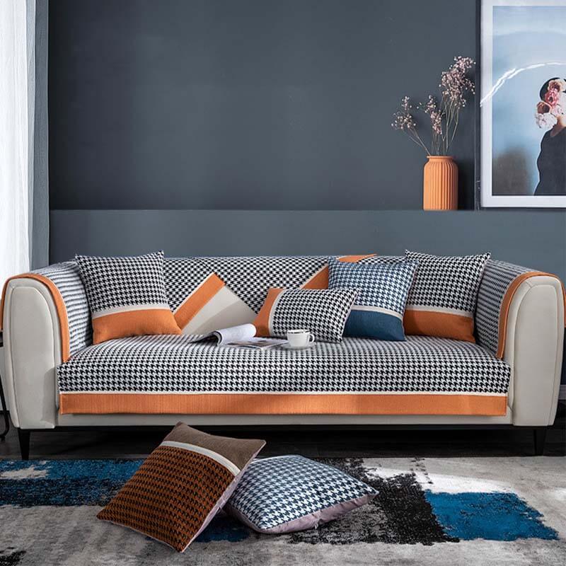 Classic Houndstooth Print Chenille Non-slip Sofa Cover | Stornfield