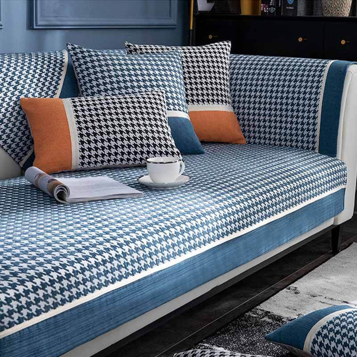 Classic Houndstooth Print Chenille Non-slip Sofa Cover | Stornfield