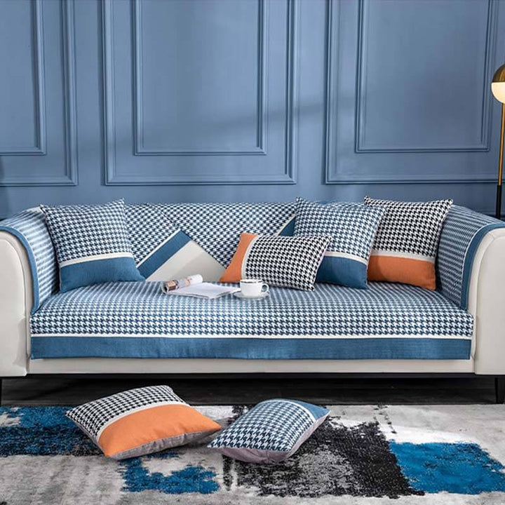Classic Houndstooth Print Chenille Non-slip Sofa Cover | Stornfield