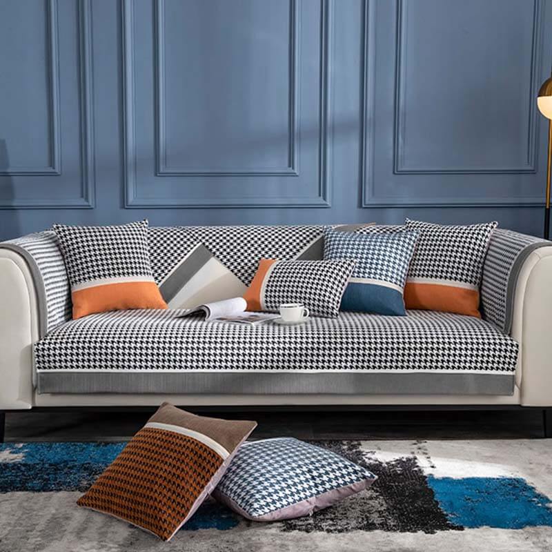Classic Houndstooth Print Chenille Non-slip Sofa Cover | Stornfield