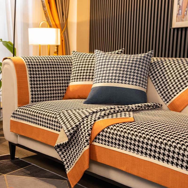 Classic Houndstooth Print Chenille Non-slip Sofa Cover | Stornfield