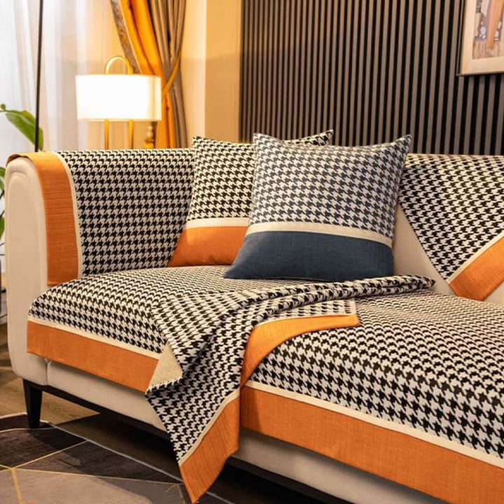 Classic Houndstooth Print Chenille Non-slip Sofa Cover | Stornfield