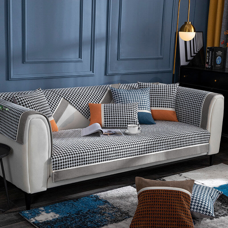 Classic Houndstooth Print Chenille Non-slip Sofa Cover | Stornfield