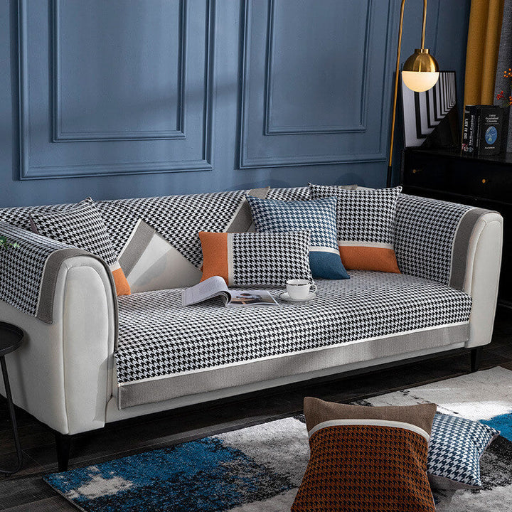 Classic Houndstooth Print Chenille Non-slip Sofa Cover | Stornfield