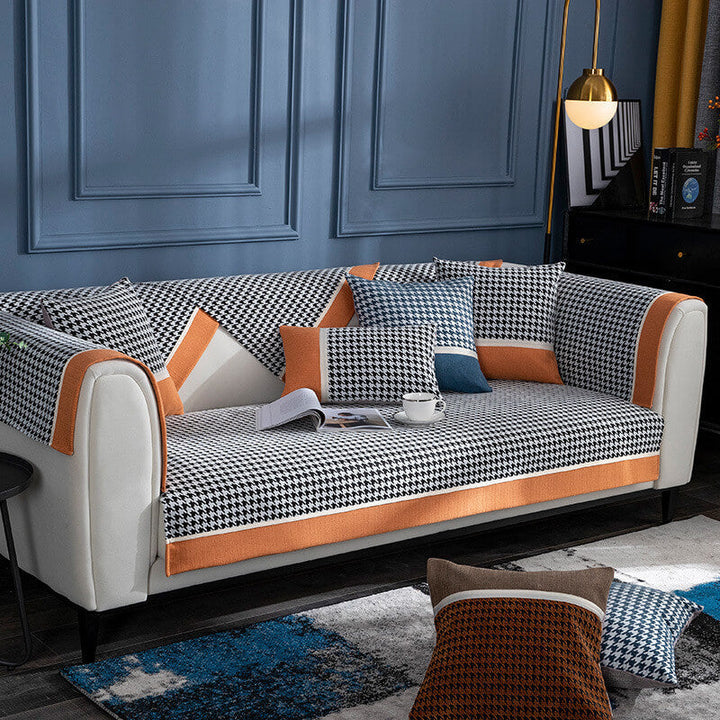 Classic Houndstooth Print Chenille Non-slip Sofa Cover | Stornfield