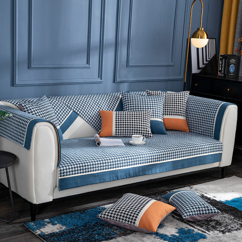 Classic Houndstooth Print Chenille Non-slip Sofa Cover | Stornfield