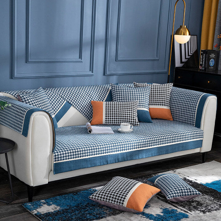 Classic Houndstooth Print Chenille Non-slip Sofa Cover | Stornfield