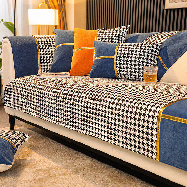 Classic Houndstooth Print Chenille Non-slip Sofa Cover | Stornfield