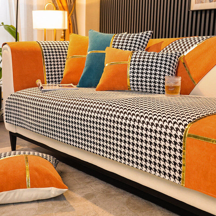 Classic Houndstooth Print Chenille Non-slip Sofa Cover | Stornfield