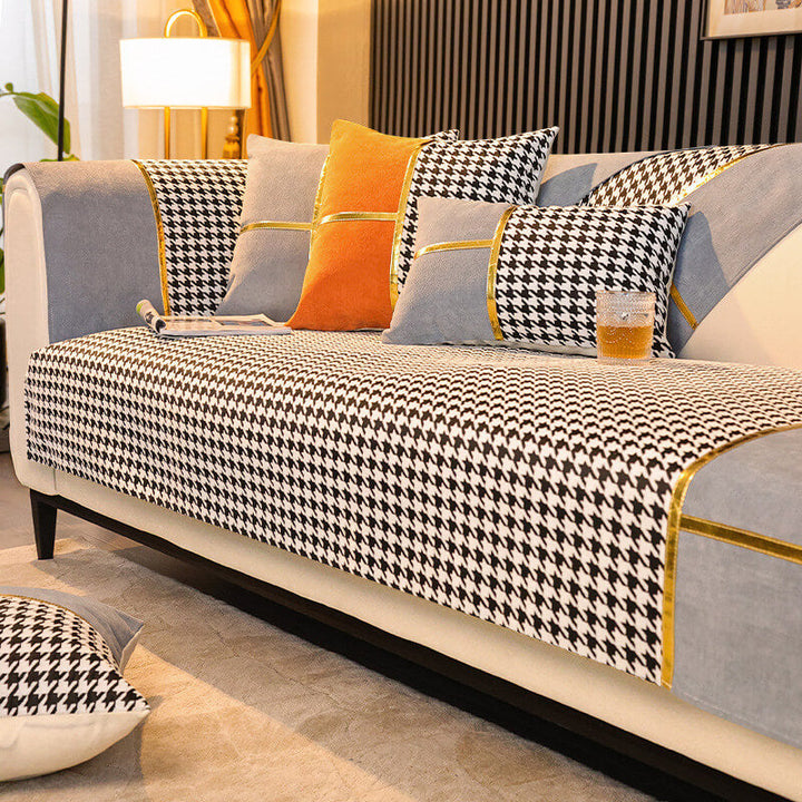 Classic Houndstooth Print Chenille Non-slip Sofa Cover | Stornfield