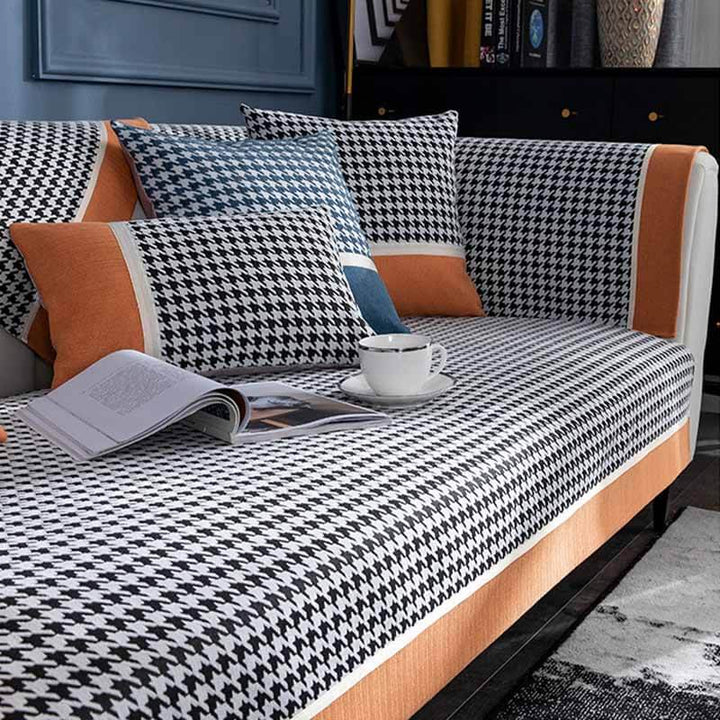Classic Houndstooth Print Chenille Non-slip Sofa Cover | Stornfield
